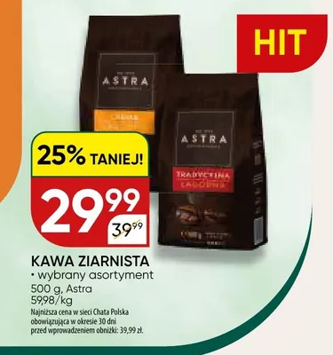 Kawa ziarnista Astra promocja w Chata Polska