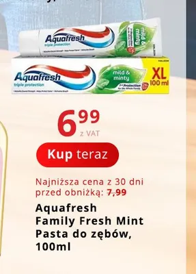 Pasta do zębów Family Fresh Mint Aquafresh promocja w Poczta Polska