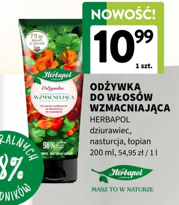 Odżywka do włosów wzmacniająca Herbapol dziurawiec nasturcja łopian promocja w Intermarche