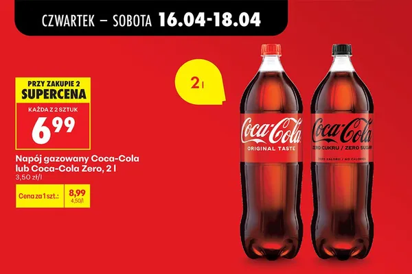 Napój gazowany Coca-Cola, Coca-Cola Zero 2 l promocja w Biedronka