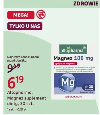 Altapharma, Magnez suplement diety, 30 szt. promocja w Rossmann