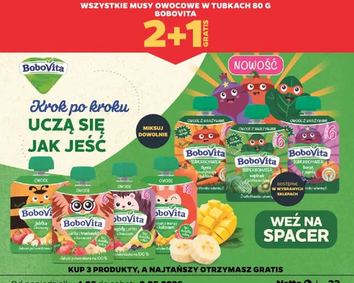 Musy owocowe w tubkach BoboVita promocja w Netto