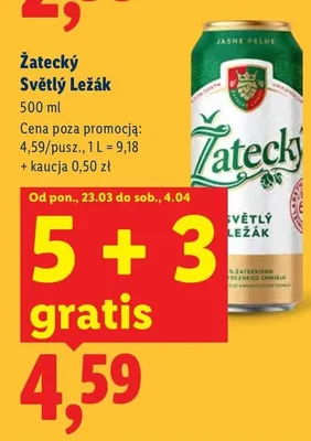 Piwo Zatecky 5+3 GRATIS promocja w Lidl