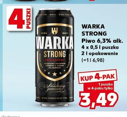 Piwo Warka Strong 6,3% 4-pak 500ml promocja w Kaufland