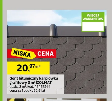 Gont bitumiczny karpiówka grafitowy Izolmat promocja w Leroy Merlin