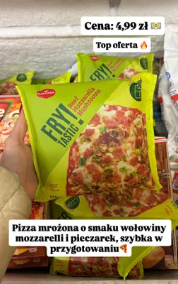 Pizza mrożona Beef, Mozzarella & Mushrooms o smaku wołowiny, mozzarelli i pieczarek promocja w Dino
