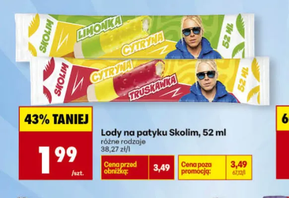 Lody na patyku Skolim Limonka Cytryna promocja w Biedronka