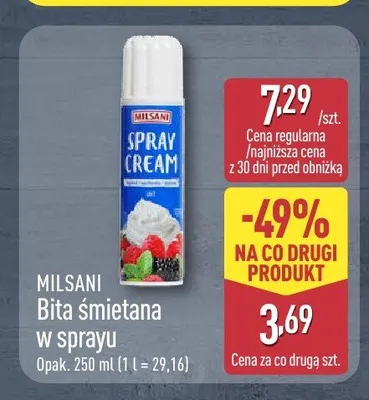 Bita śmietana w sprayu MILSANI promocja w Aldi
