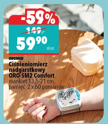 Ciśnieniomierz nadgarstkowy ORO-SM2 Comfort Oromed mankiet 13,5-21cm pamięć 2x60 pomiarów promocja w Biedronka Home