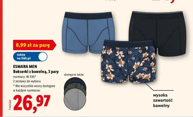 Bokserki z bawełną Esmara Men 3-pak promocja w Lidl