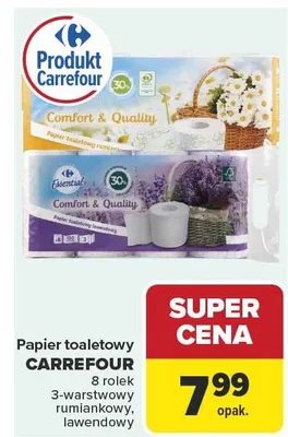 Papier toaletowy Carrefour 8 rolek 3-warstwowy rumianikowy, lawendowy promocja w Carrefour Market