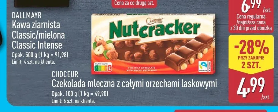 Czekolada mleczna z całymi orzechami laskowymi Choceur Nutcracker promocja w Aldi