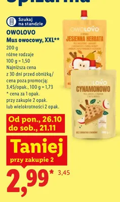 Mus owocowy XXL Cynamonowo Owolovo promocja w Lidl