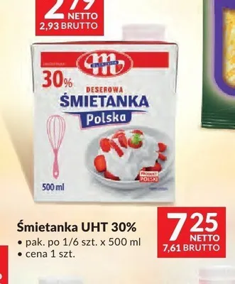 Śmietanka UHT 30% Mlekovita Polska promocja w Makro