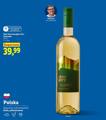 Wino białe Złote Góry Souvignier Gris - Johanniter promocja w Lidl