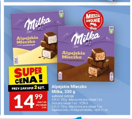 Alpejskie Mleczko Milka o smaku waniliowym promocja w Twój Market