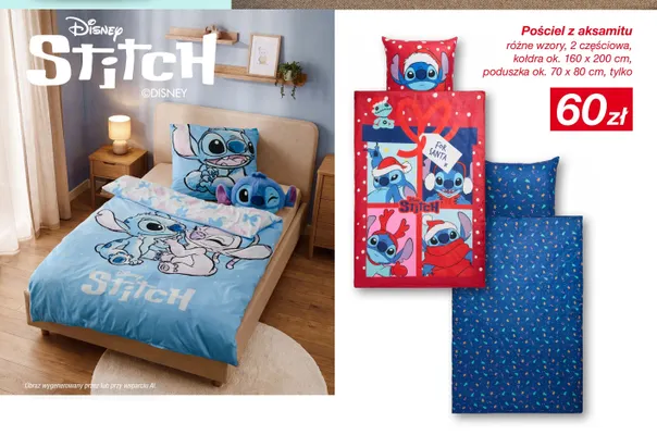 Pościel z aksamitu 2-częściowa 160x200 cm 70x80 cm Disney Stitch promocja w KiK