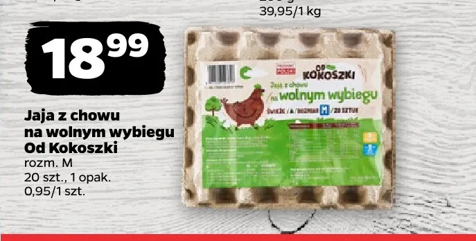 Jajka kurze z chowu na wolnym wybiegu Od Kokoszki M promocja w Netto