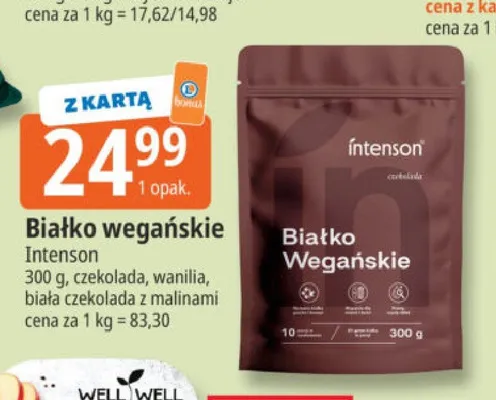 Białko wegańskie Intenson biała czekolada z malinami promocja w Leclerc