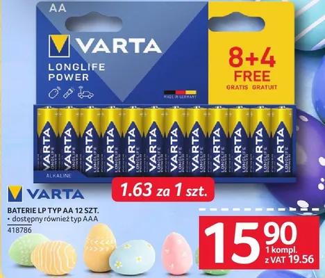 BATERIE LP TYP AA 12 SZT. VARTA LONGLIFE POWER + dostępny również typ AAA 418786 promocja w Selgros
