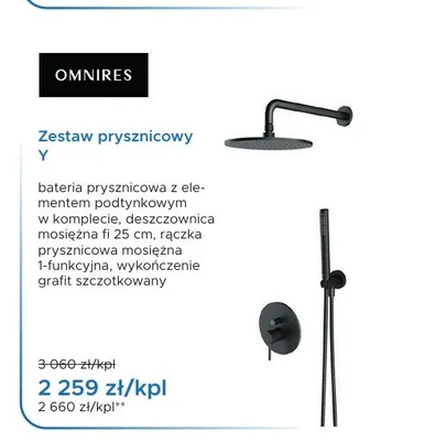 Zestaw prysznicowy Omnires Y Grafit Szczotkowany promocja w Blu Salony Łazienek
