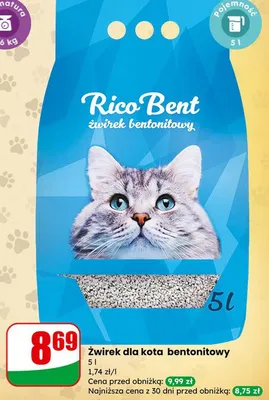 Żwirek dla kota bentonitowy Rico Bent promocja w Dino