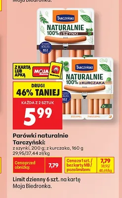 Parówki naturalnie z szynki Tarczyński promocja w Biedronka