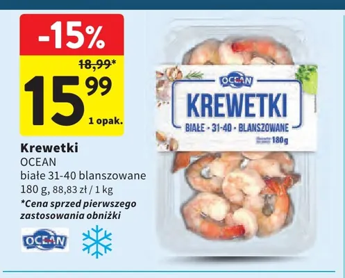 Krewetki białe 31-40 blanszowane Ocean promocja w Intermarche