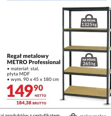 Regał metalowy METRO Professional 90x45x180cm promocja w Makro