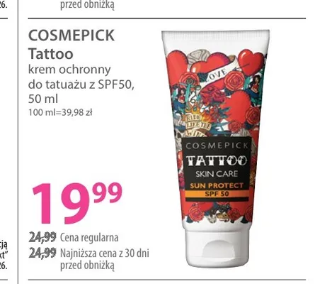 Krem ochronny do tatuażu Cosmepick Tattoo SPF 50 promocja w Hebe