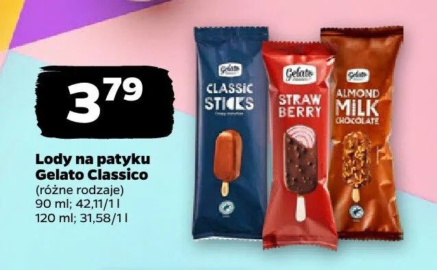 Lody na patyku Gelato Classico Classic Sticks promocja w Netto