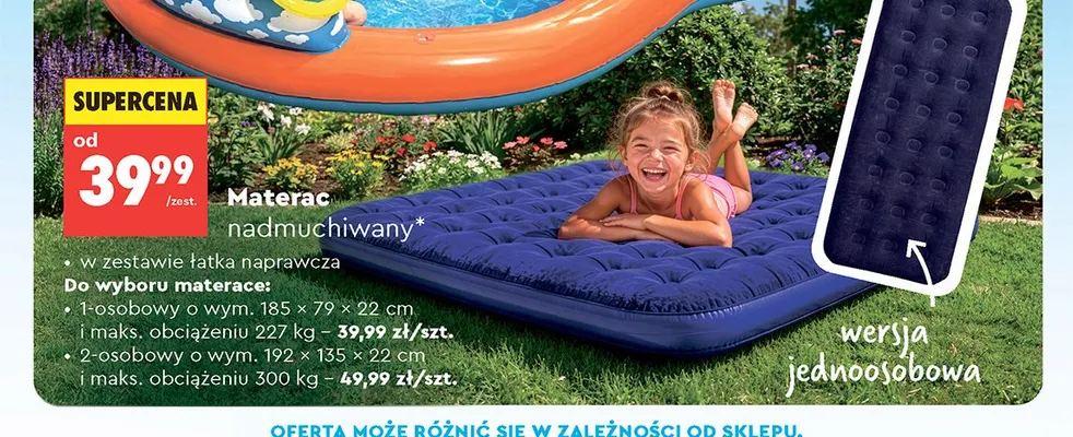 Materac nadmuchiwany 1-osobowy 185x79x22cm promocja w Biedronka