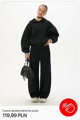 Czarne spodnie barrel ze scuby Cropp promocja w Cropp