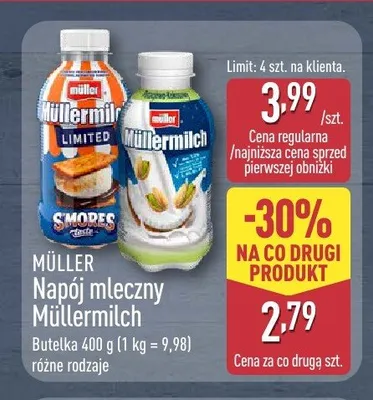 Napój mleczny Müllermilch o smaku pistacjowo-kokosowym promocja w Aldi