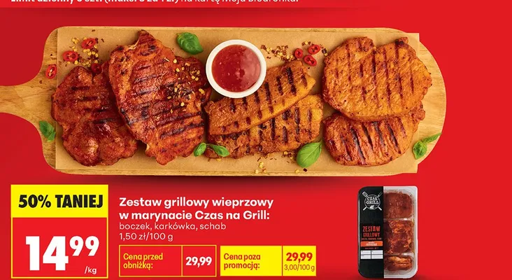 Zestaw grillowy wieprzowy w marynacie Czas na Grill boczek, karkówka, schab promocja w Biedronka