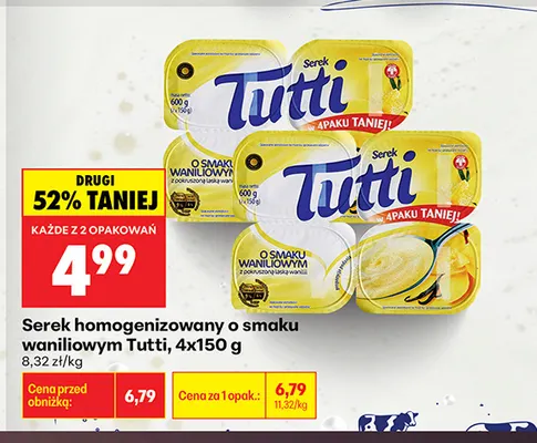Serek homogenizowany o smaku waniliowym Tutti 4-pak promocja w Biedronka