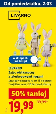 Zając wielkanocny z teleskopowymi nogami Livarno promocja