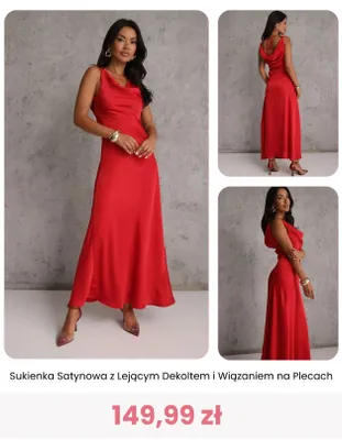 Sukienka satynowa z lejącym dekoltem i wiązaniem na plecach Renee promocja w Renee