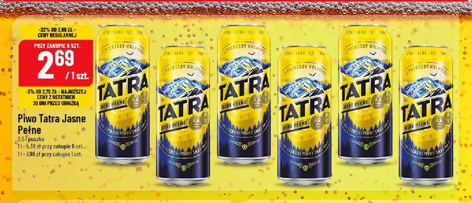 Piwo Tatra Jasne Pełne promocja w POLOmarket