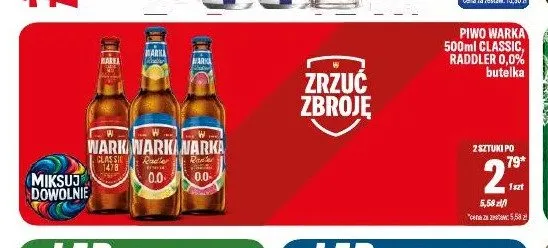 Piwo bezalkoholowe Warka Radler promocja w Tomi Markt
