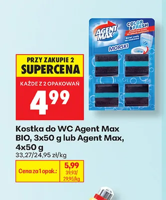Kostka do WC Agent Max BIO 3-pak 50 g promocja w Biedronka