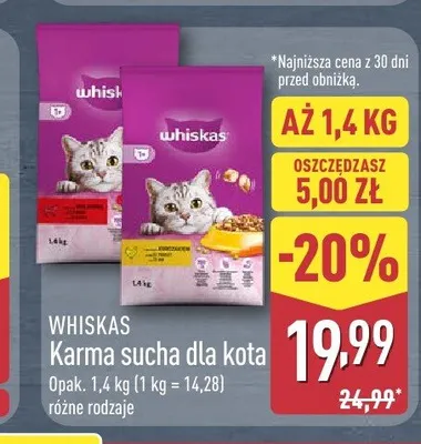 Karma sucha dla kota Whiskas z wołowiną promocja w Aldi