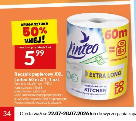 Ręcznik papierowy XXL Linteo 60 m promocja w Twój Market