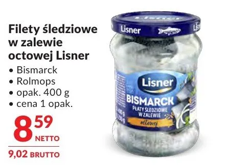 Filety śledziowe w zalewie octowej Lisner Rolmops promocja w Makro