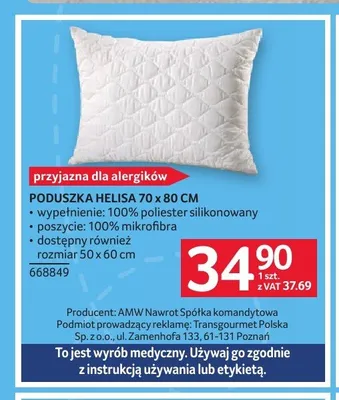 Poduszka Helisa AMW 70x80 cm promocja w Selgros