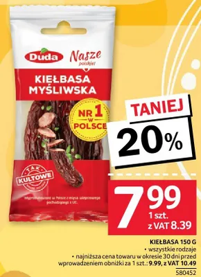 Kiełbasa myśliwska Duda 150 g promocja w Selgros