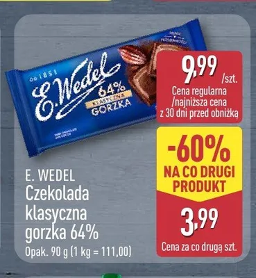 Czekolada klasyczna gorzka 64% E. Wedel promocja w Aldi