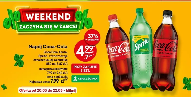 Napój Coca-Cola, Fanta, Sprite różne rodzaje promocja w Żabka