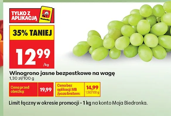 Winogrono jasne bezpestkowe promocja w Biedronka