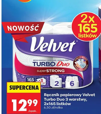 Ręcznik papierowy Turbo Duo 3 warstwy, 2x165 listków promocja w Biedronka
